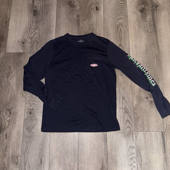 VINEYARD VINES Youth Large NAVY Graphic LS Pocket Tee Holiday Lights - Picture 3 of 6